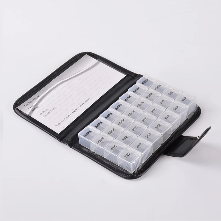 28 Compartments Weekly Monthly Am Pm Medicine Storage Manufacturer Directly Sale rainbow 7 Colors Pill Box with PU Bag