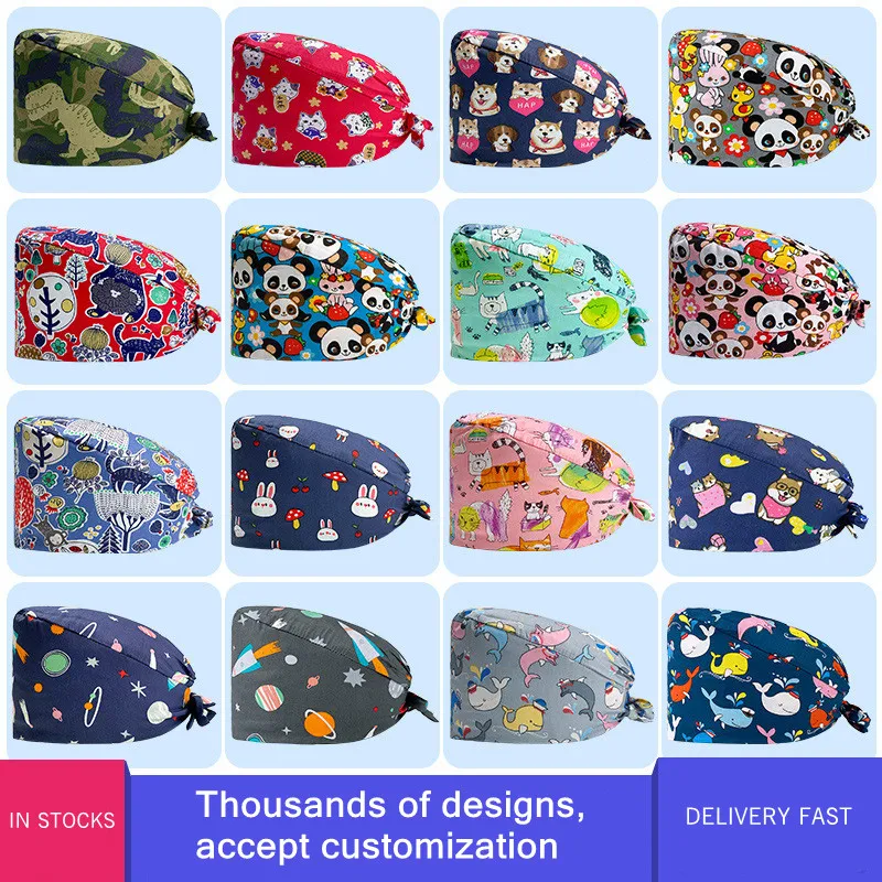 Adjustable cotton dust-proof unisex doctors working caps cartoon design Nurse caps