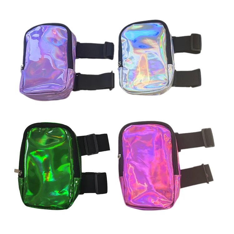 7.8 Inches Women Carnival Pu Holographic Laser Drop Leg Bag 10 Colors Waterproof Thigh Bag For Carnival
