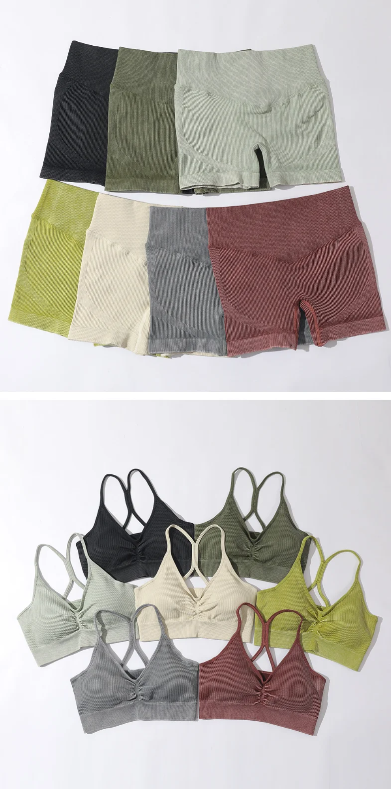 2022 Hot Selling Ribbed Seamless Long Sleeve Yoga Top Leggings Set Workout Running Sport Wear 6Pcs Set