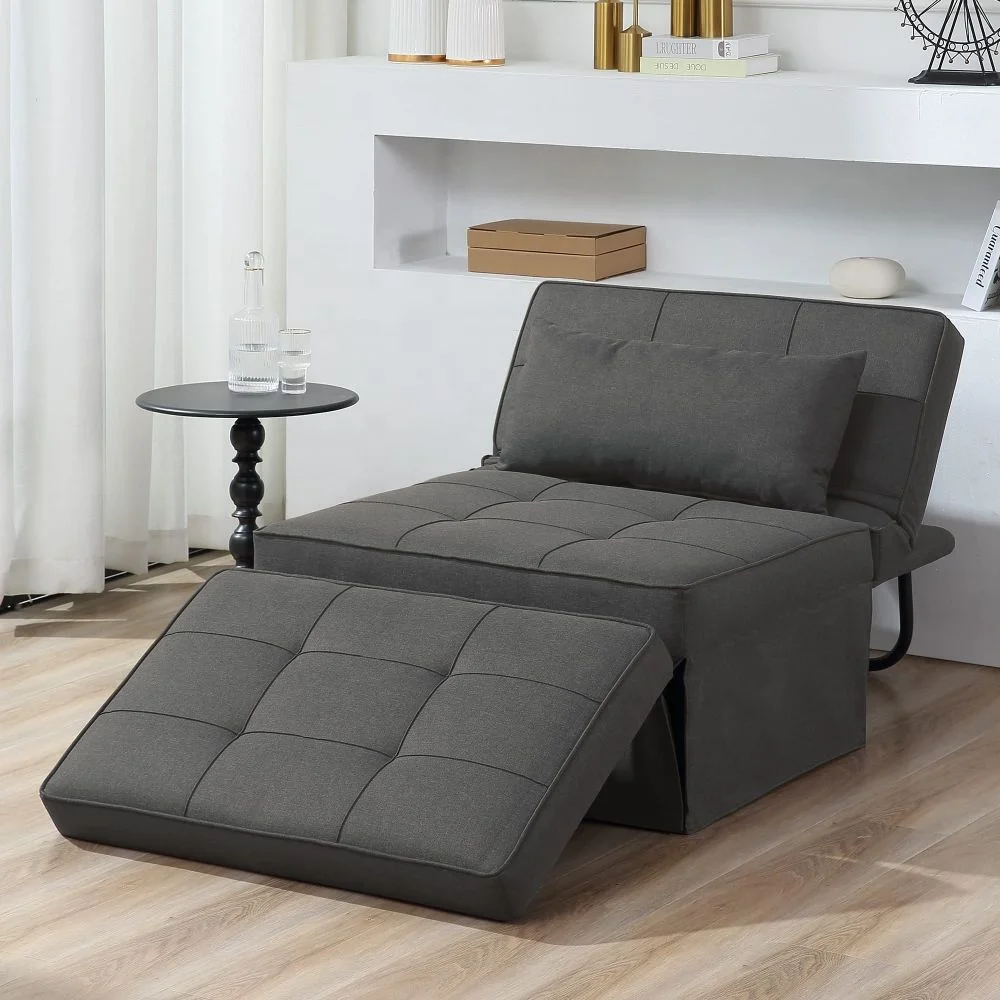Multi Function Folding Ottoman Breathable Linen Couch Bed with Adjustable Backrest Modern Convertible Chair for Living Room