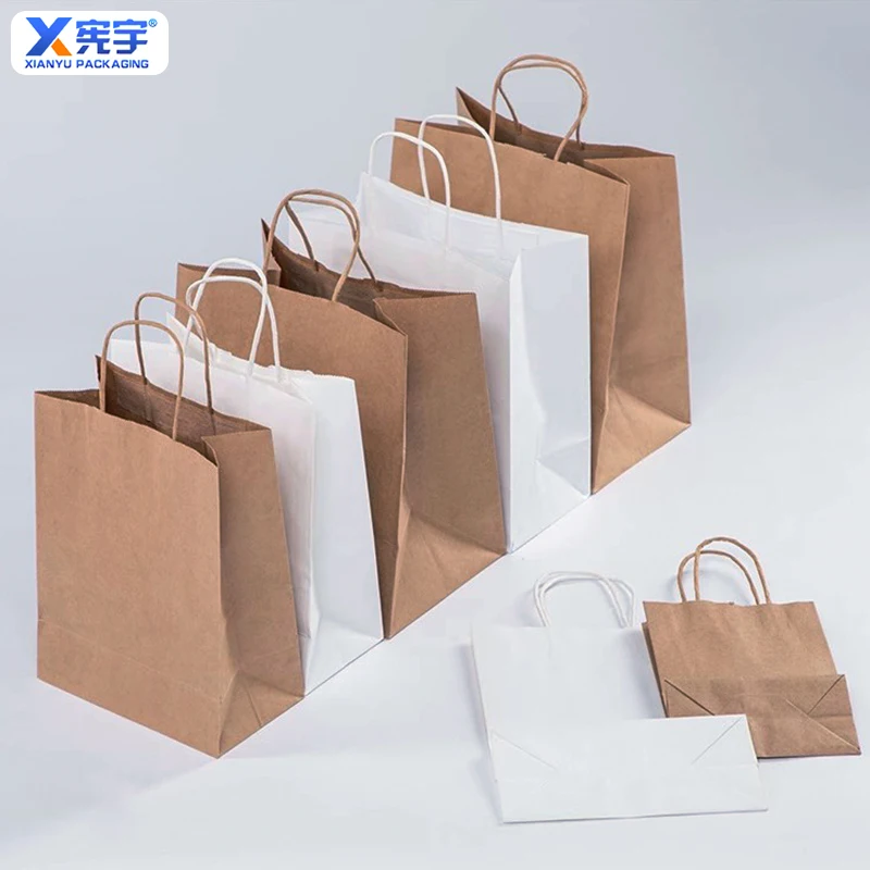 Factory Wholesale Recyclable Kraft Paper Bags With Handles Foldable and Reusable Brown Paper Packaging Bags