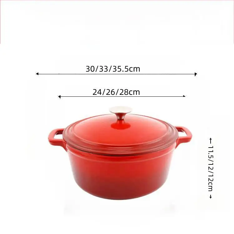 Cast iron 28cm red pot cast iron non-stick kitchen cookware for outdoor use Safe cast iron camping Dutch oven