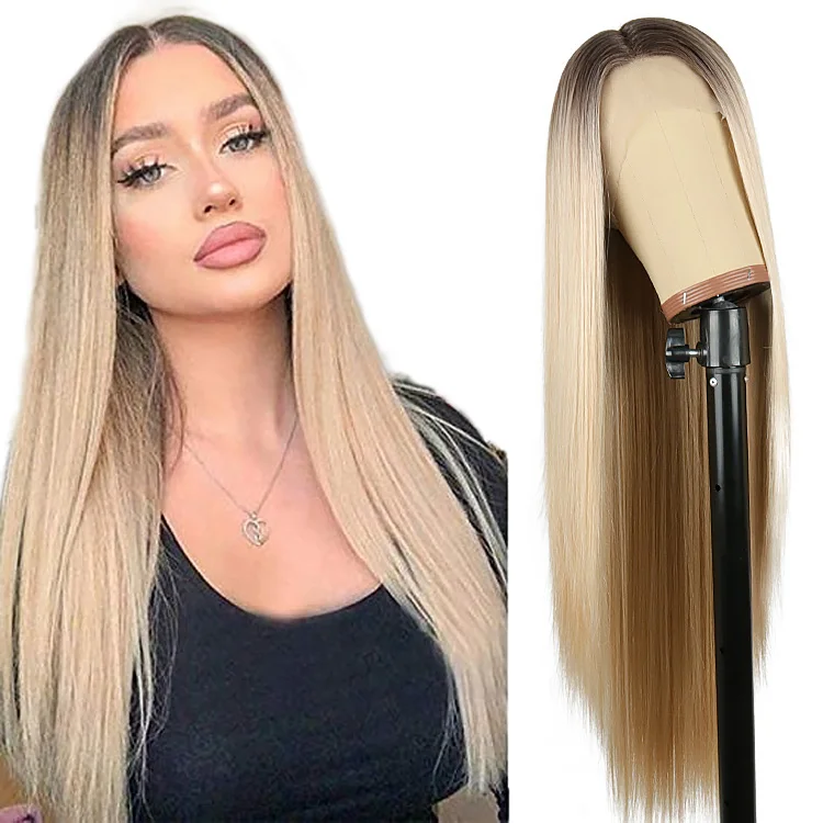 Julianna Hair New High Quality Premium Fiber Heat Resistant Natural Long Straight 30 Inch Ombre Blonde Synthetic Lace Front Wigs