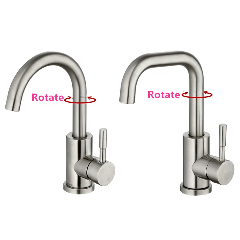 Kinglions 360 Rotating Washbasin Faucet Bathroom Hot And Cold Water Mixing 304 Stainless Steel Bathroom Taps Basin Mixer