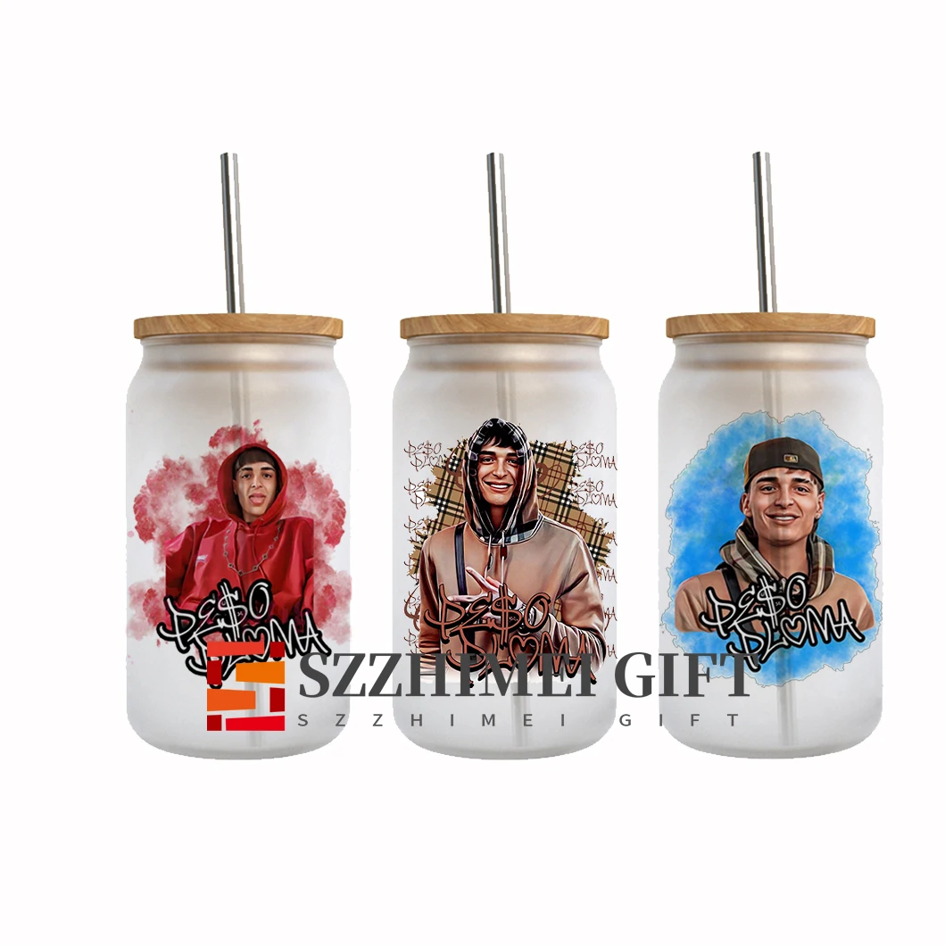 Custom peso pluma uv dtf decal cup glass can wraps transfers ready to ship for 16oz Libbey Glass 24oz Cold Cups