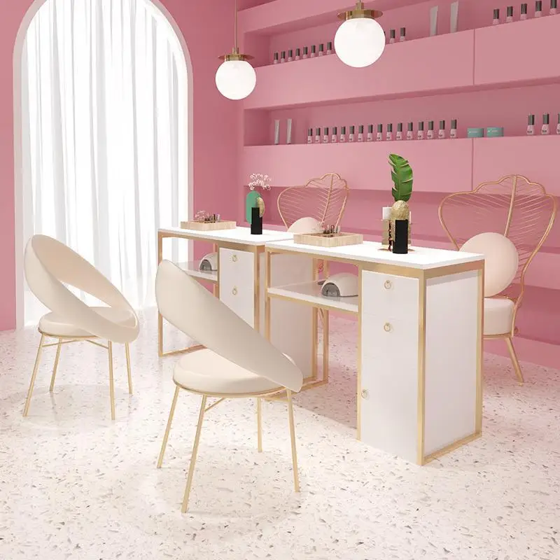 Nice Nails Bar Station Salon Furniture Wood Nail Tables Nail Desk Manicure Table with Chair