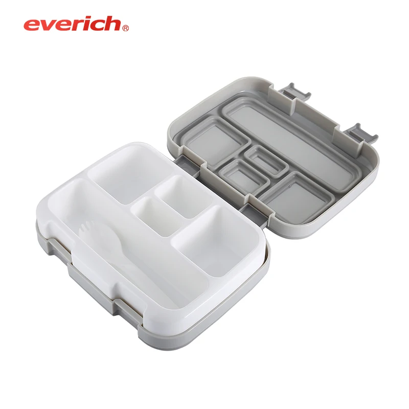 Plastic  BPA-Free Bento Lunch Box With Four Compartments  Microwave & Dishwasher Safe