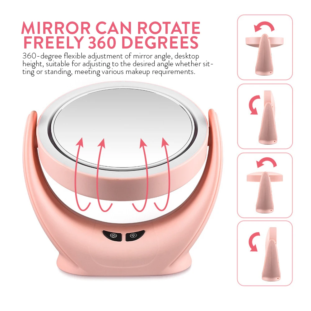 Desktop Portable USB Mini Table Fan with LED Vanity Mirror Household Use Rotatable Beauty Multi-Function Mirror Fan Dormitory