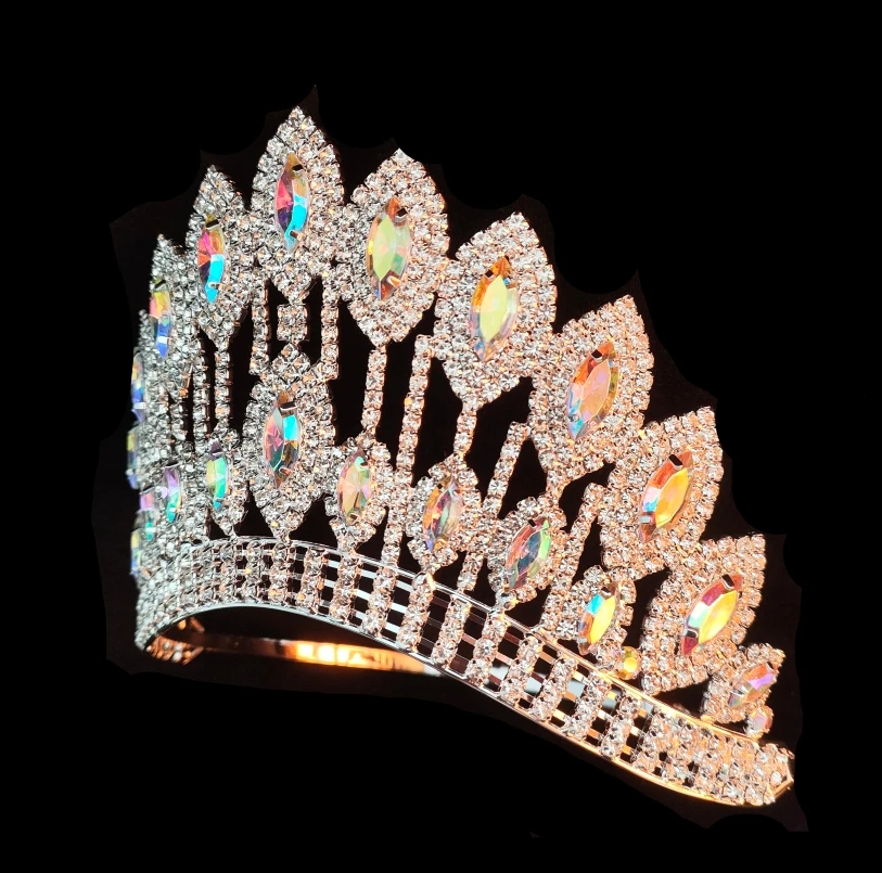 4 Inch AB Stone Tiara Curve Bottom Half Round Adjustable Band Pageant Crown For Queen