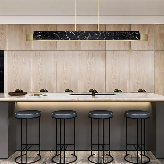 Simig lighting Italian Designer Nordic modern artistic decor black marble long strip dining bar chandelier