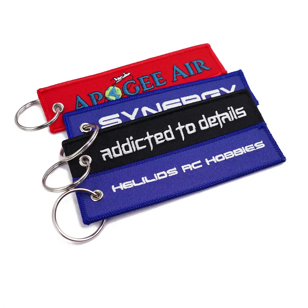 Promotional Gifts Custom Cheap Jet Tag Fabric Car Keyring Woven Embroidery Keychain