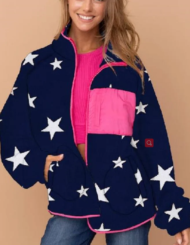 Wholesale High Quality Winter Women Monogrammed Star Sherpa Jacket