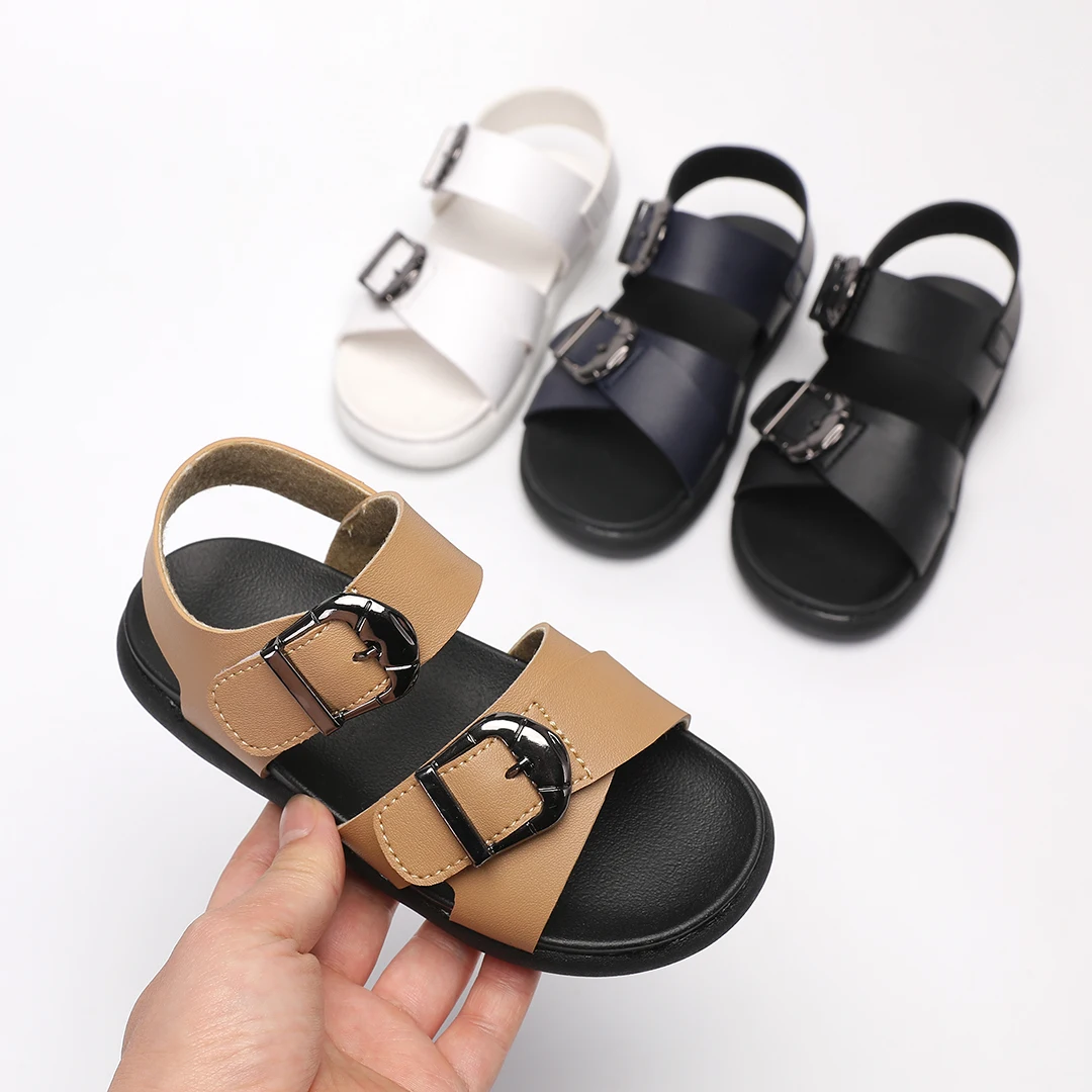 Fashionable Summer Student Beach Sandals shoes for Boys New Kids leather material sandals buckle strap flat feature sandals