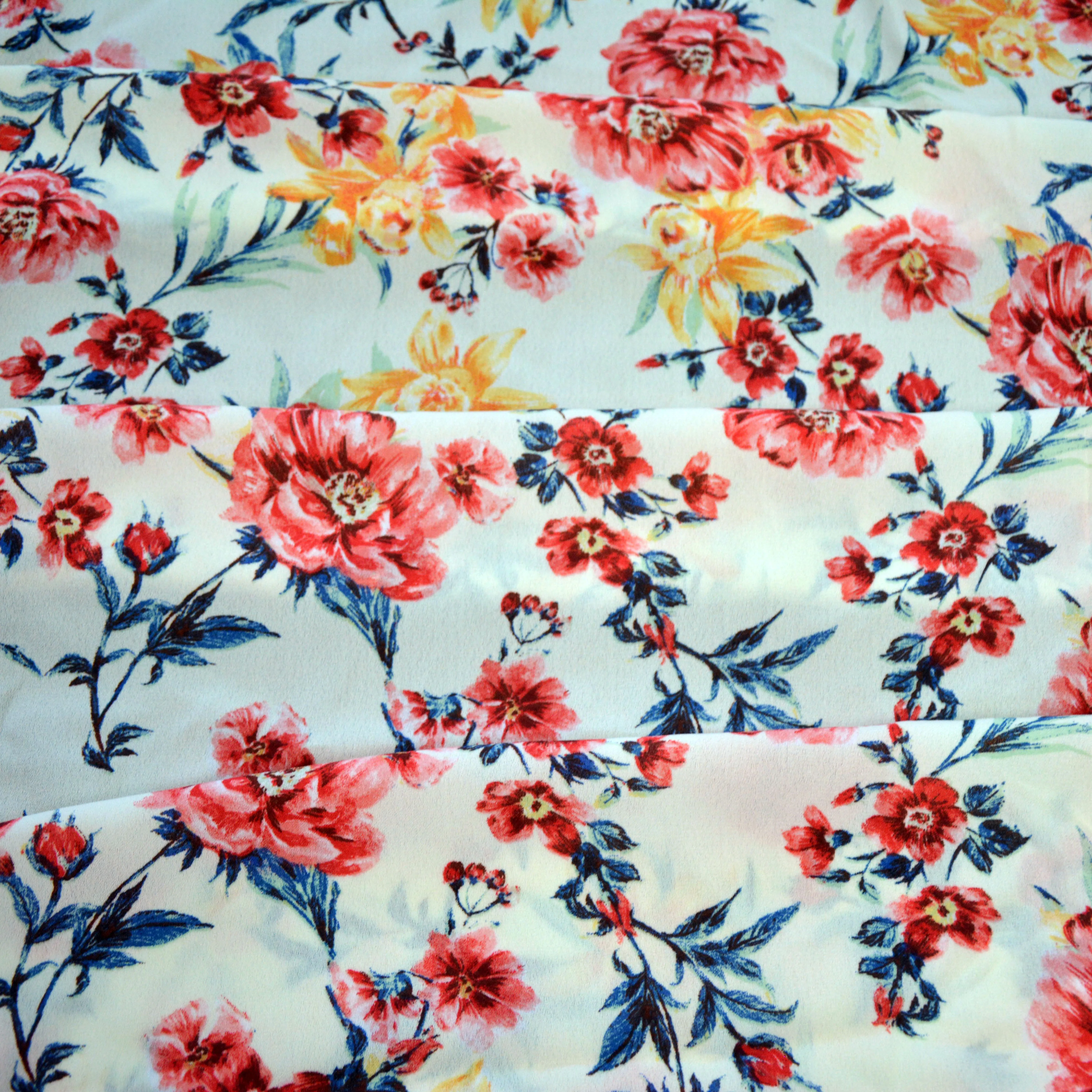 75D 100% Polyester Fabric Wholesale Floral Print Moss Crepe Chiffon with Pattern Water Printing Habijabi