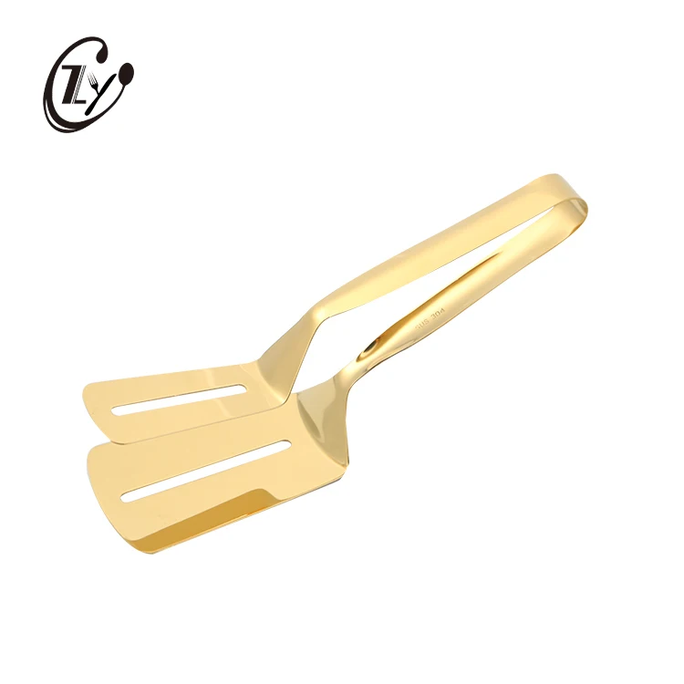
High Quality Gold Plated Bread Clamp Food Tong Stainless Steel 18/10 Steak Clip BBQ Tongs 