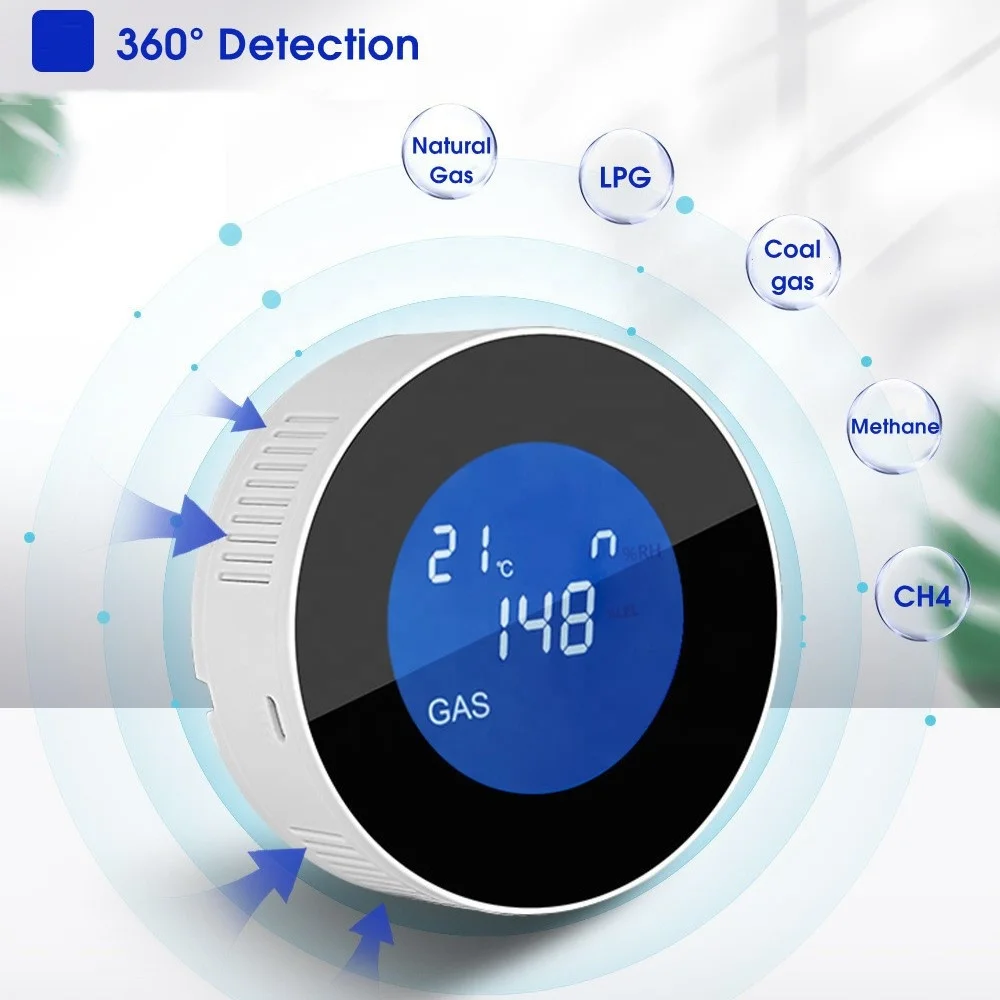 Tuya WiFi 2.4G Smart Home Security Alarm Domestic LPG Natural Gas Detector with Sound and Voice Warning