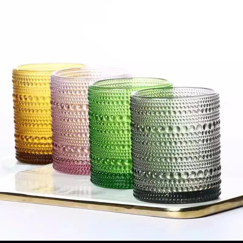 Colored hot sale and popular Embossed  hobnail drinking Glass Goblets Vintage Glass Wine Drinking Glasses Cup Vintage Wine Glass