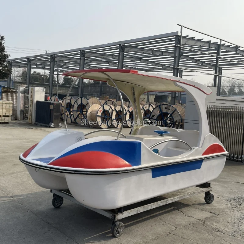 New arrival red blue white fiberglass outdoor for lake 4 person pedal car boat
