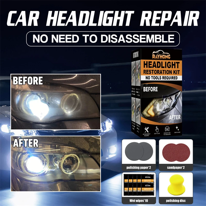 Rayhong car headlight restoration kit yellow blurry oxidated headlight repair kit scratches repairing set for car headlight