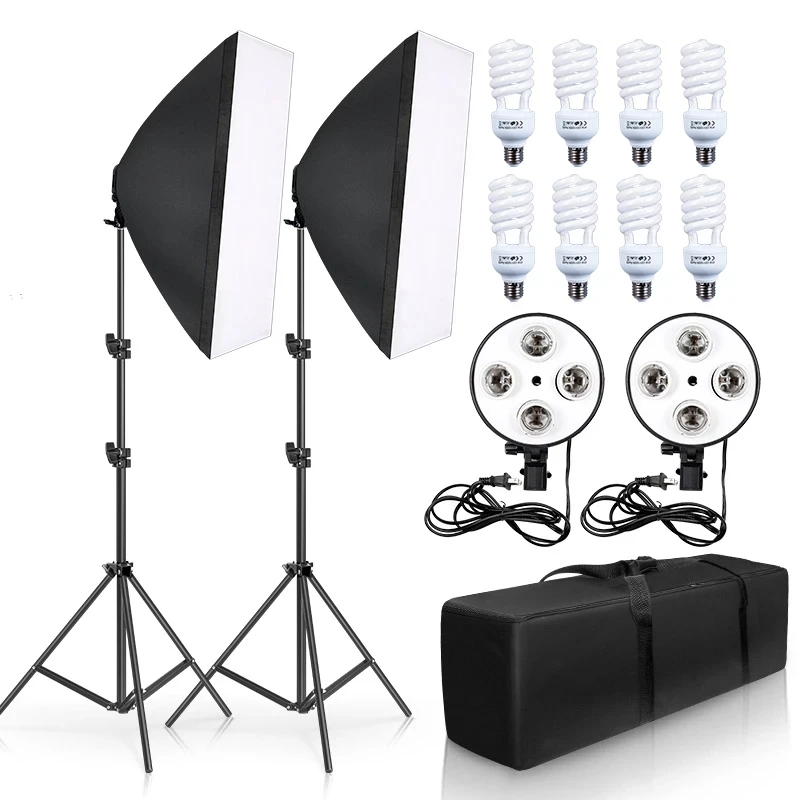 E-reise Photo Studio Softbox 50*70cm Diffuser 4 in 1 Socket E27 Lamp Holder 2M Light Stand Tripod Photo Studio Kit