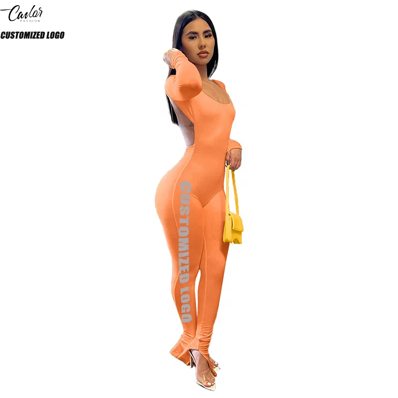 L71 2023 Wholesale Sexy Backless Solid Slit Small Flare One Piece Jumpsuit For Lady streetwear Rompers Women Jumpsuit