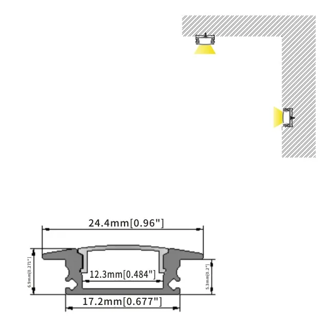 Recessed 17x7(mm) Wardrobe Lights LED Aluminum Profile for LED Lighting Strips Cabinet Light