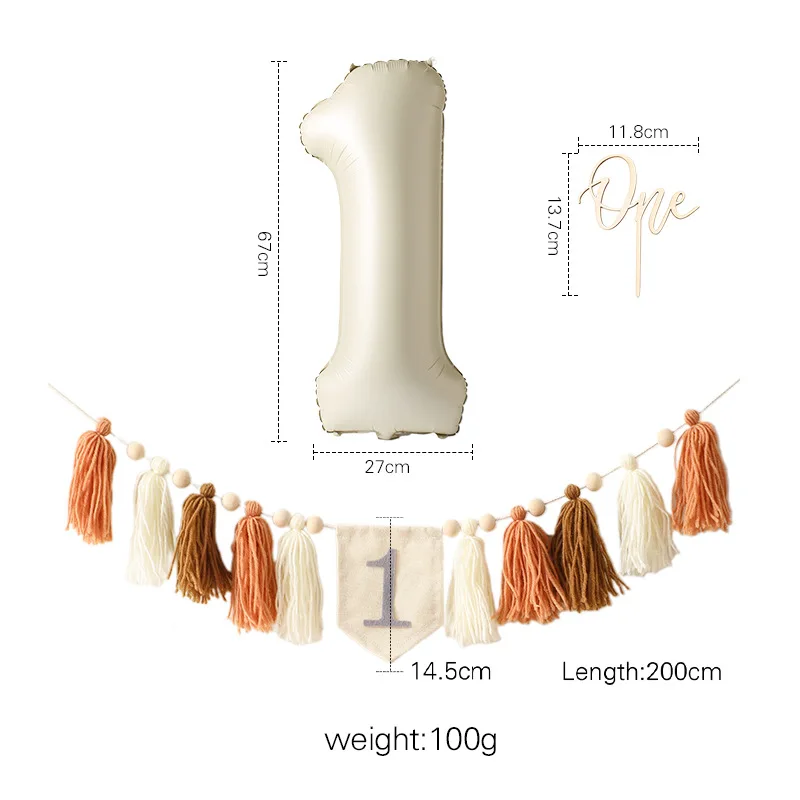 New Design Baby First Birthday Decoration 1 Balloon Tassels Banner Baby Birthday Party Decoration Baby Shower Gift Set