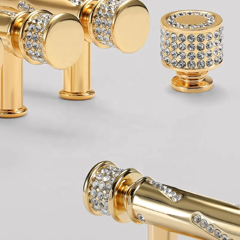 Modern luxury Nordic style diamond-encrusted gold cabinets Wardrobe Door handles wholesale