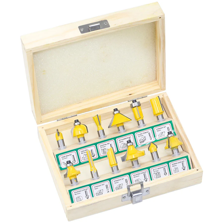 Набор фрез комплект из 12 твердосплавных насадок 1/4 дюйма для работ по дереву