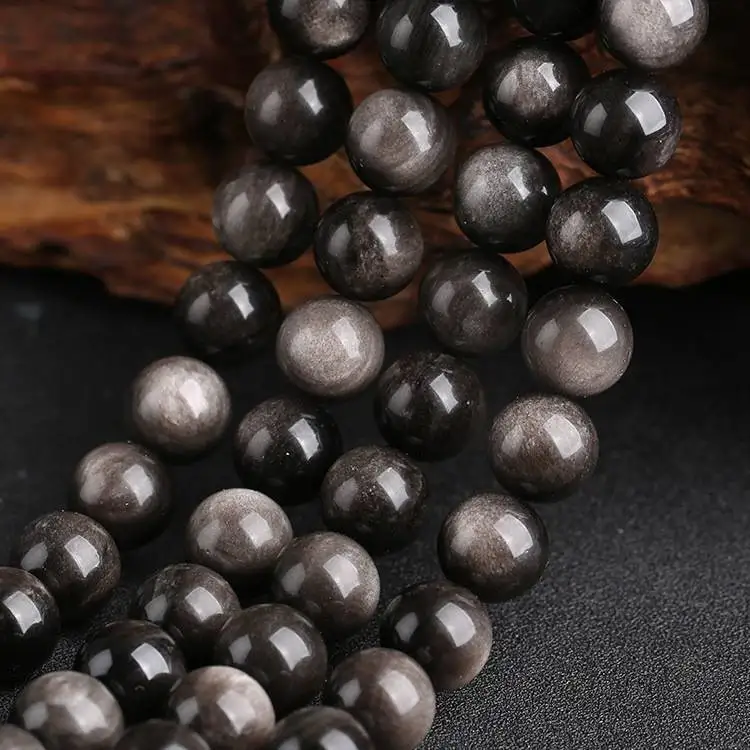 Natural Silver Obsidian Round Loose Beads 4/6/8/10/12/14mm Pick Size Loose Stone For Jewelry Making Men Design Gifts Accessory