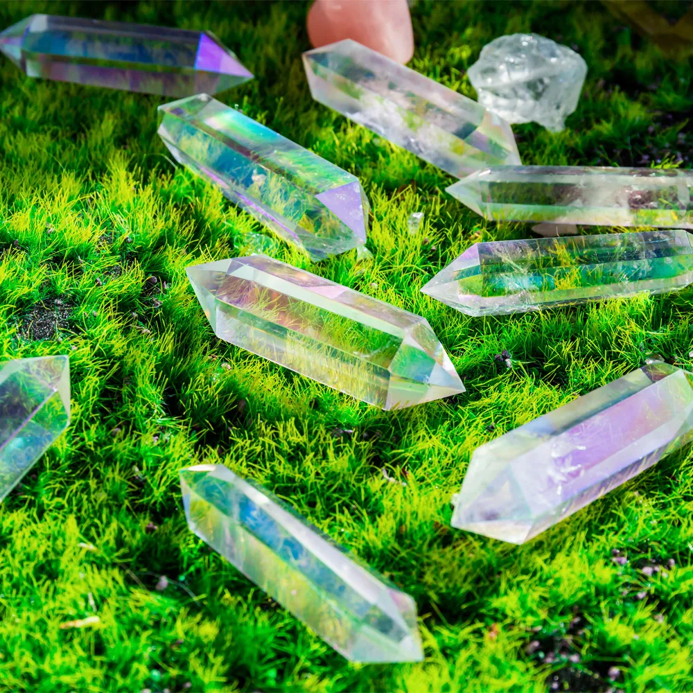 Wholesale High Quality Polished Angel Aura Clear Quartz Double Point Natural Healing Crystal Stones