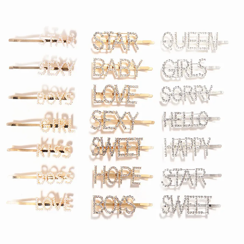 Bling Fashion Crystal Diamond Wedding Bridal Styling Barrette Letter Hair Clips Bobby Pins Rhinestones Hair Pin