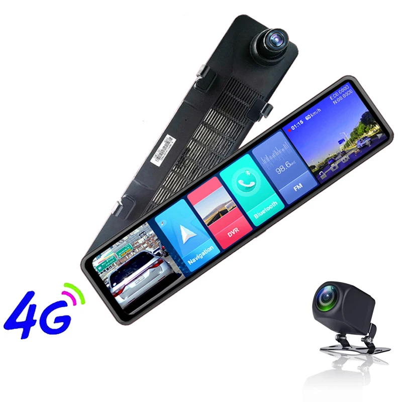 12 Inch Android wifi Gps 4g Adas G Sensor Front Rear View Car Dvr Mirror Split Screen Dash Cam