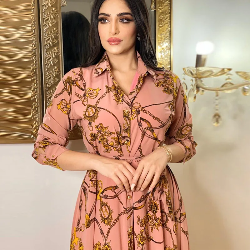 new model ladies smart Large Swing Middle East Muslim Indonesia Vintage Print Shirt Elegant Casual long Dresses for fat women