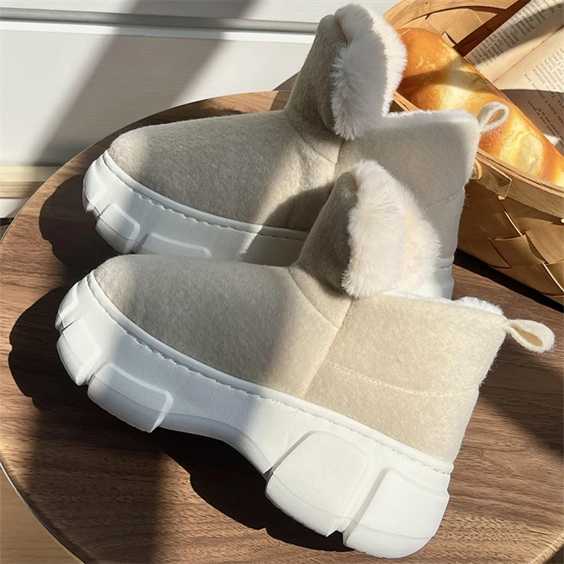 7CM Increase Thick Sole Winter Warm Ankle Boots EVA Non-slip Furry Women Snow Boots Casual Outdoor Cotton Shoes