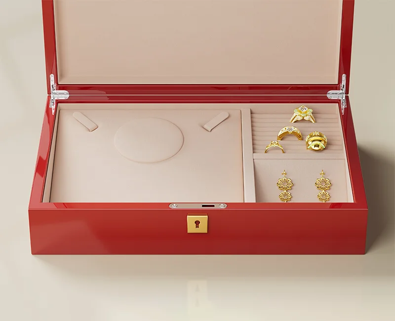 Роскошный деревянный органайзер для ювелирных изделий Коробка Подарочная коробка Свадебное приданое красное китайское ожерелье кольцо хранения