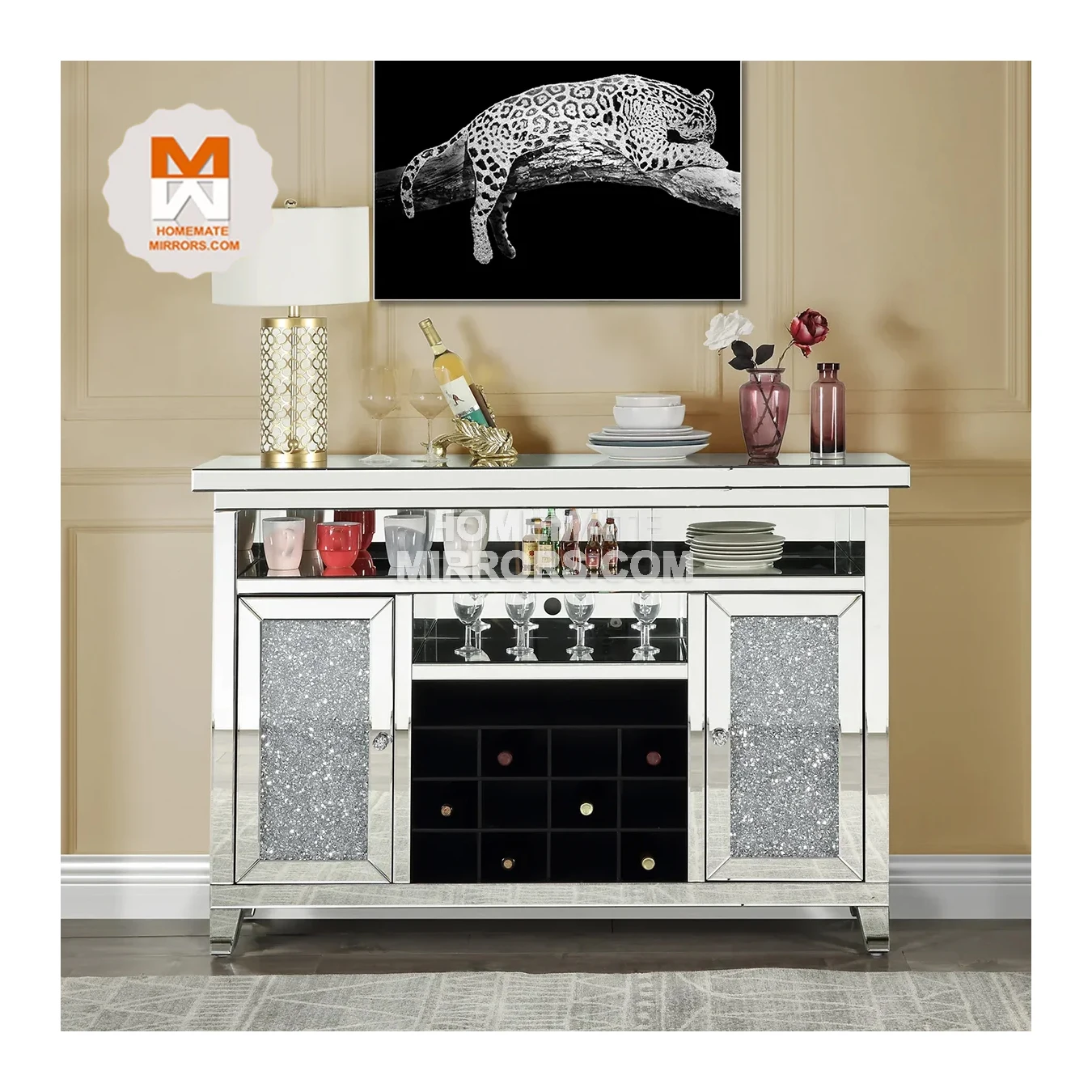 New Design Hot Mirrored TV Stand with Fireplace