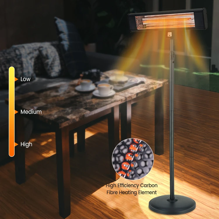 OEM New Products 1800W IP44 Round Glass Design Portable Electric Quartz Standing Heater