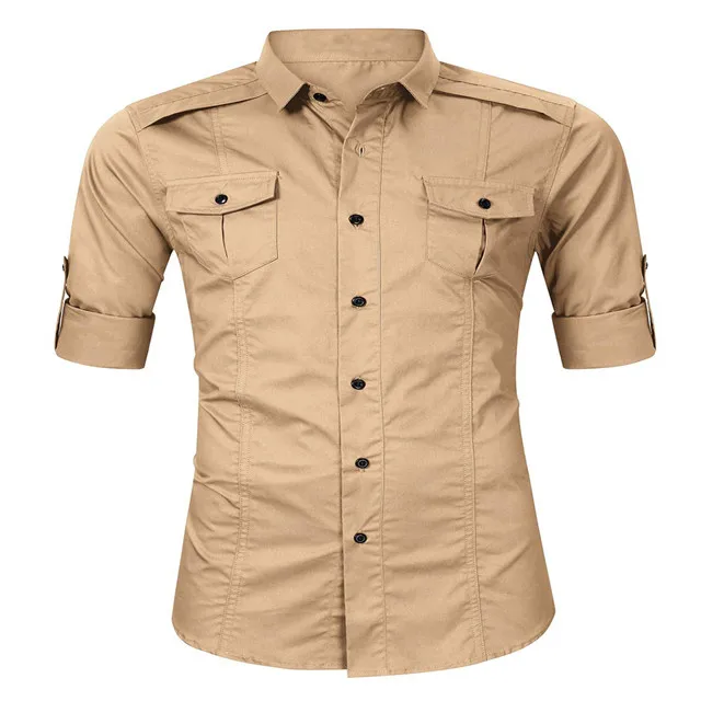 Modern fashion military shirts for men double pocket shirts for men long and short sleeve shirts for men 100% cotton