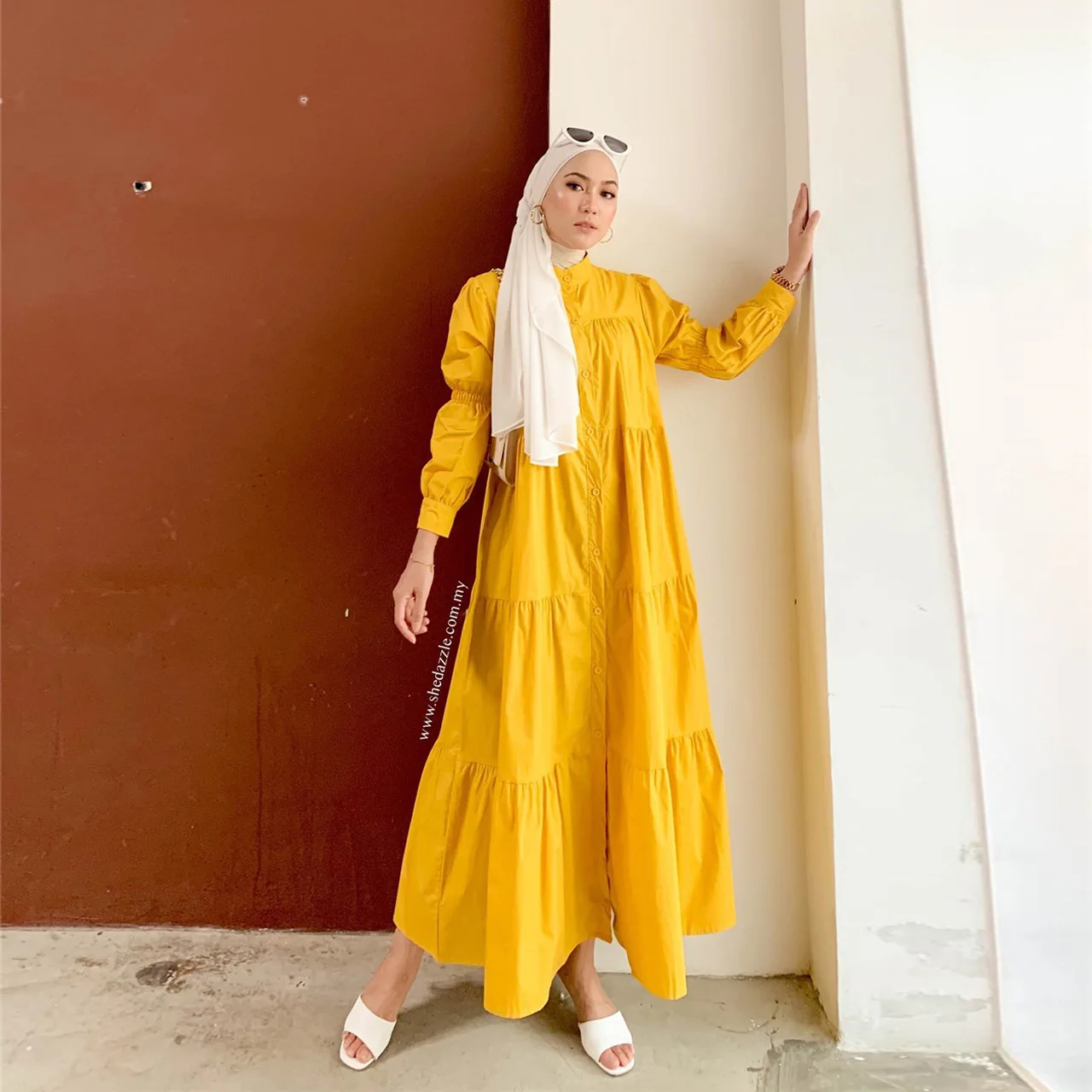 2024 Elegant Long Muslim Dress Solid Pleated Indonesia Dress Matched Cotton Loose Comfortable Wedding Dresses Muslim