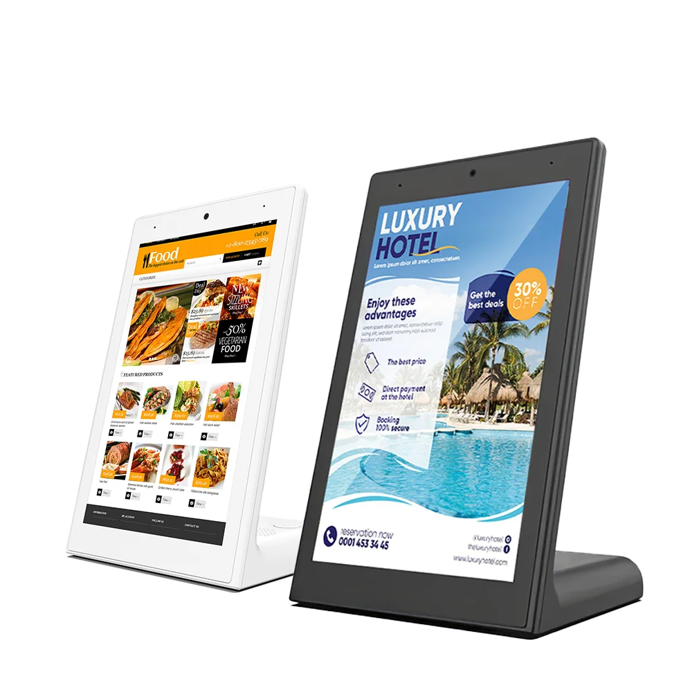 10.1 inch HD Vertical Desktop Android Tablet Digital Signage Advertising Video Playback Display Screen For Hotel Front Desk