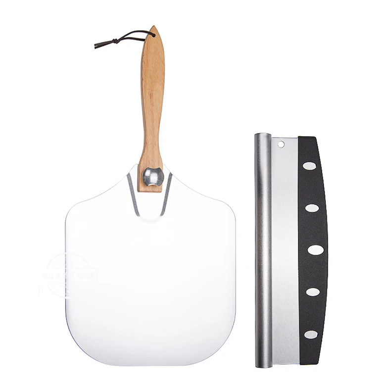 Foldable Long Handle Metal Pizza Spatula set 12inch Heavy duty Aluminum Pizza Peel with Rocker Cutter