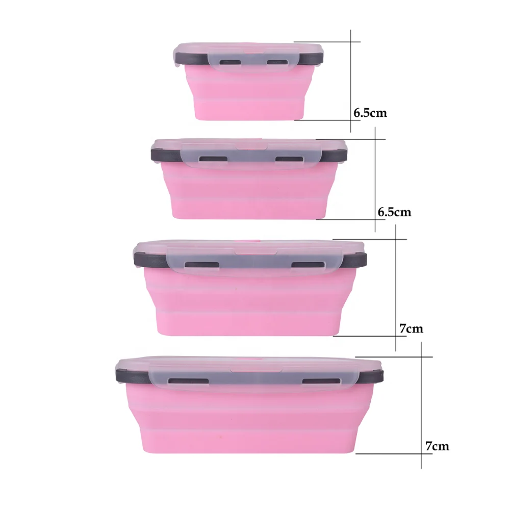 
2019 Outdoor 4 pack Food Storage Containers Silicone Collapsible Lunch boxes 