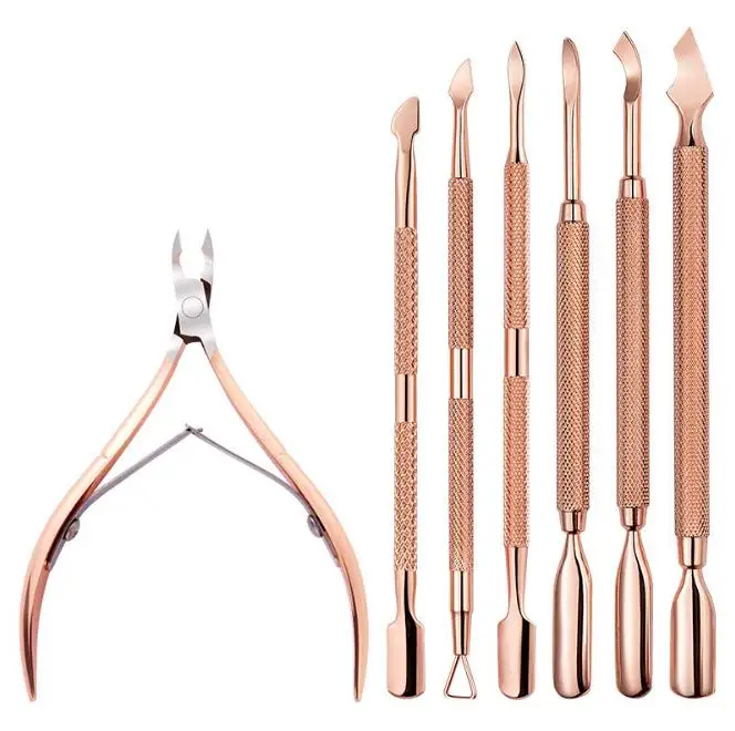 Double-ended Stainless Steel Rose Gold Nail Cuticle Pusher Nipper Dead Skin Push Remove