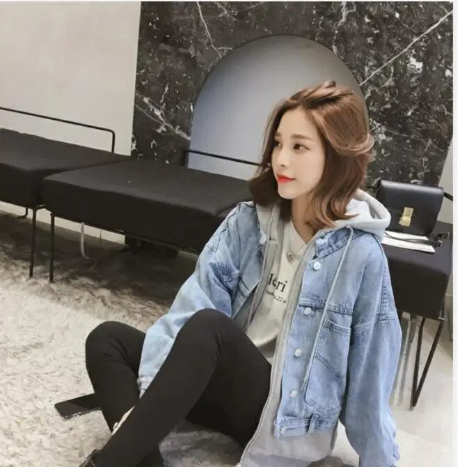 Directly Manufactured Custom Logo Autumn Winter Stylish Casual Modern Jacket Loose Women Denim Hooded Jacket