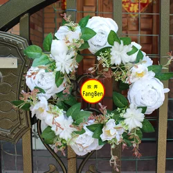 Red Outdoor Luxury Xmas Target Bows Green Artificial Flowers Wreaths Wholesale  Christmas Wreath Set for Front Door