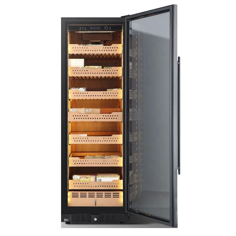 Large Freestanding Wooden Cabinet Cigar Humidor With Automatic Humidity Control
