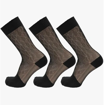WUYANG Factory Men Sheer Nylon Dress Socks Solid Color Men Silk Socks stripe Hose Stocking Male Formal Dress Suits Socks