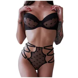 Women Push Up Underwear Set Sexy Sensual Lingerie Seamless Bra Panties Set Dot Print Underwear Lace Transparent Sexy Lingerie